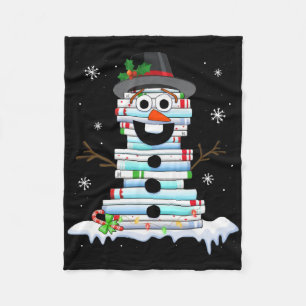 Snowman Book Stack Librarian Book Lover Christmas Fleece Blanket