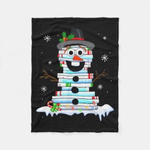 Snowman Book Stack Librarian Book Lover Christmas Fleece Blanket