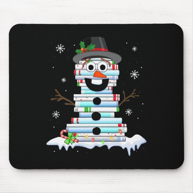 Snowman Book Stack Librarian Book Lover Christmas  Mouse Pad (Front)