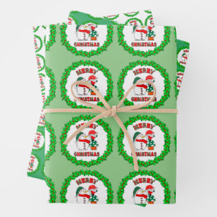 Snowman Buffalo Check Mushroom Gnome Set of Gift Wrapping Paper Sheet