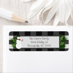 Snowman Buffalo Plaid Address Labels