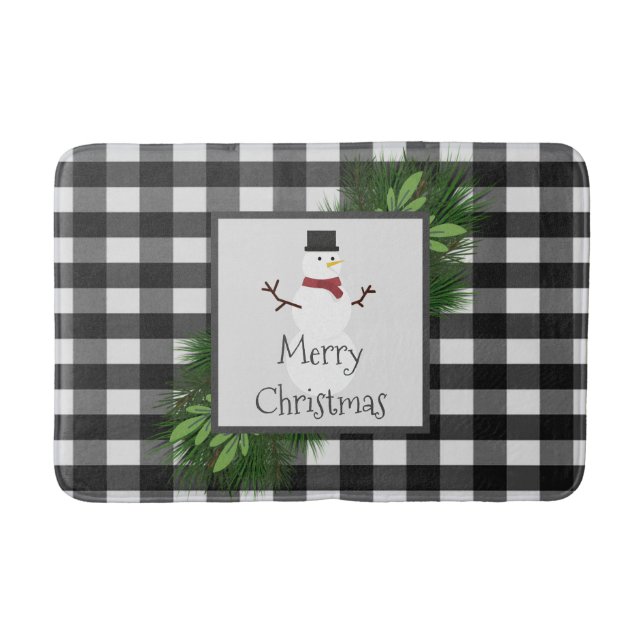 Snowman Buffalo Plaid Bath Mat (Front)