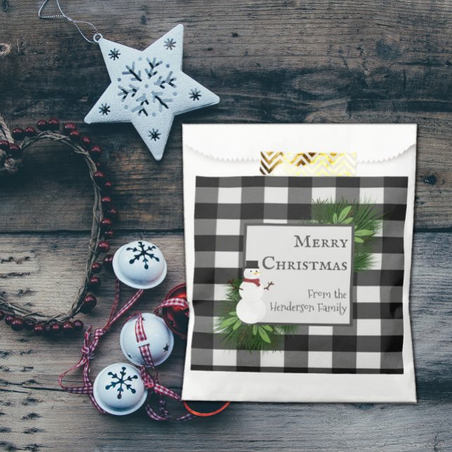 Snowman Buffalo Plaid | Black and White Favour Bag (Snowman Buffalo Plaid Favor Bags)
