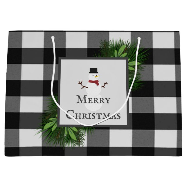 Snowman Buffalo Plaid Gift Bag (Front)