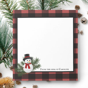 Snowman Buffalo Plaid Personalised Notepad