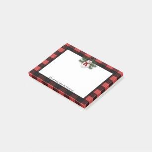 Snowman Buffalo Plaid Personalised Post-it Notes