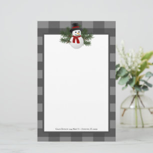 Snowman Buffalo Plaid Personalised Stationery