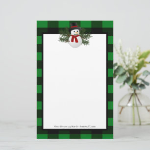 Snowman Buffalo Plaid Personalised Stationery