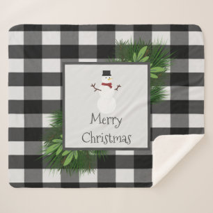 Snowman Buffalo Plaid Sherpa Blanket