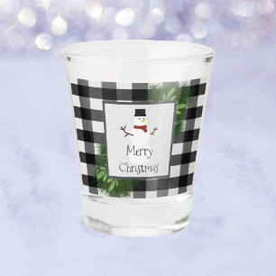 Snowman Buffalo Plaid Shot glass