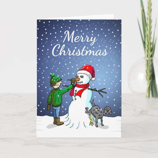Snowman Building Holiday Card (Front)