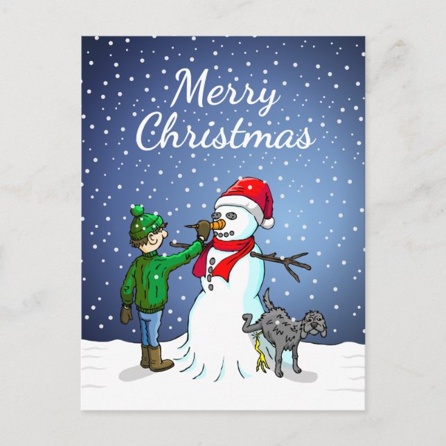 Snowman Building Holiday Postcard (Front)