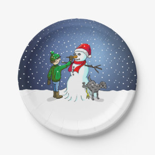 Snowman Building Paper Plate