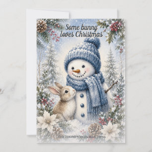 Snowman Bunny Watercolor Winter Holiday Christmas Card