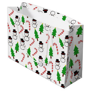 Snowman Candy Cane Christmas Tree Large Gift Bag