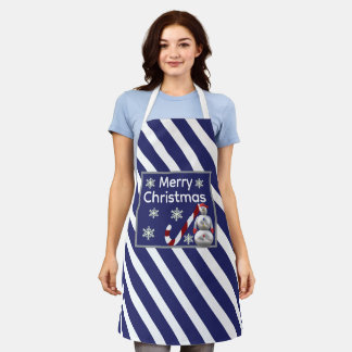 snowman Candy Cane Stripe Merry Christmas Apron