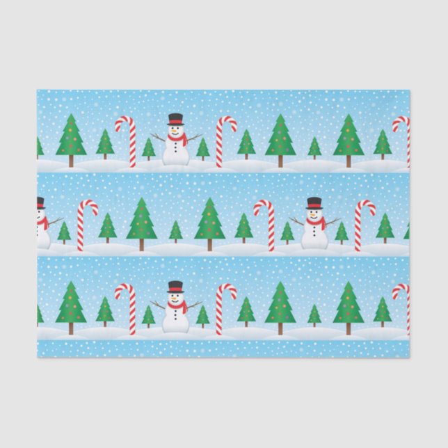 Snowman & Candy Cane Winter Wonderland Tissue Paper (Front)