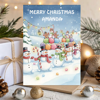 Snowman Candy Parade Kids Christmas Card