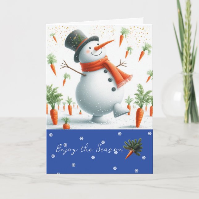Snowman Carrot Patch Dance  Holiday Card (Front)