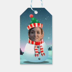 Snowman cartoon with customisable face gift tags