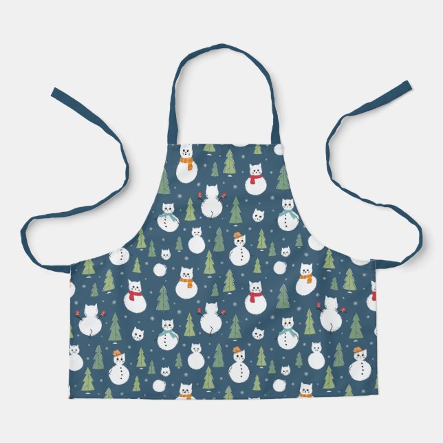 Snowman Cats Holiday Pattern Apron (Front)