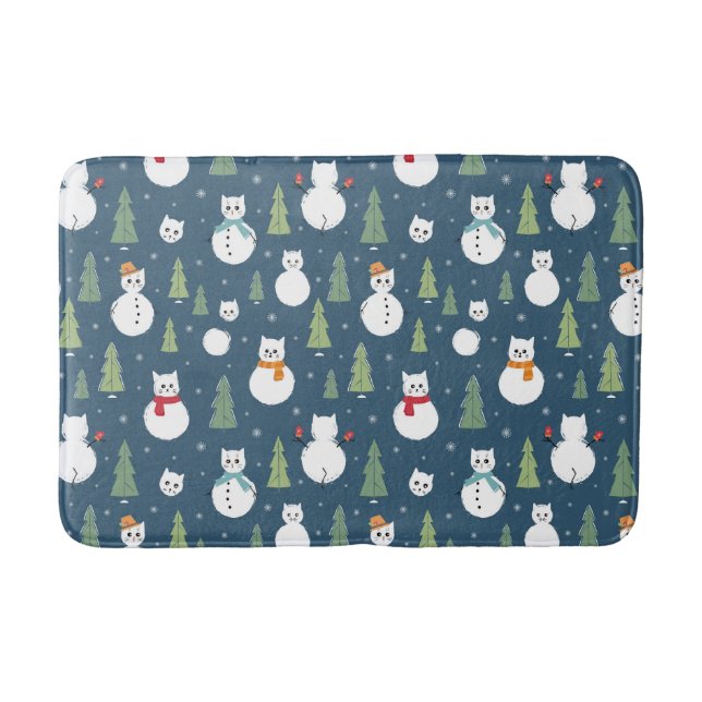 Snowman Cats Holiday Pattern Bath Mat (Front)