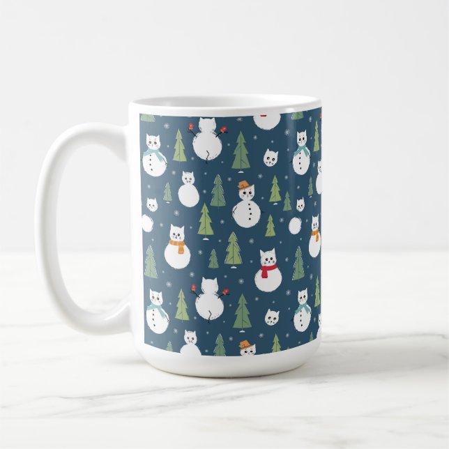 Snowman Cats Holiday Pattern Coffee Mug (Left)