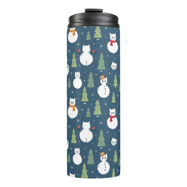 Snowman Cats Holiday Pattern Thermal Tumbler (Front)