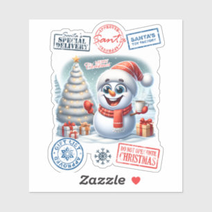 Snowman Celebrates Christmas With Gifts