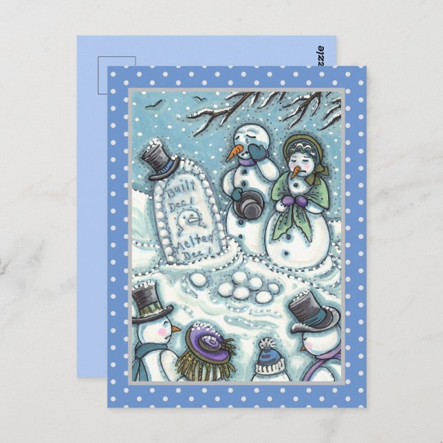SNOWMAN CEMETERY, MELTED BEFORE HIS TIME, MOURNERS POSTCARD (Front/Back)