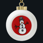 Snowman Ceramic Ball Christmas Ornament<br><div class="desc">Illustration for Christmas with cute,  smiley snowman decoration. It is possible to change the background colour and to add different one to the design with your choice.</div>
