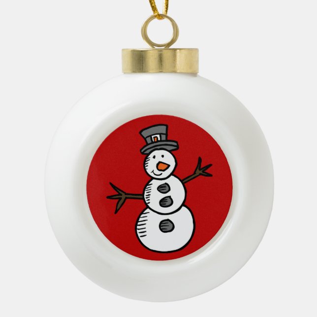 Snowman Ceramic Ball Christmas Ornament (Front)