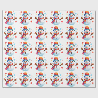 Snowman - Cheerful Snowman for Christmas Holiday Wrapping Paper