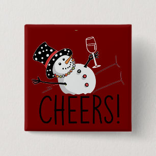 Snowman Cheers Wine Christmas Funny Xmas Winter 15 Cm Square Badge