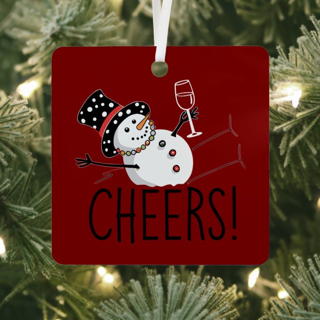 Snowman Cheers Wine Christmas Funny Xmas Winter  Metal Tree Decoration (Insitu)