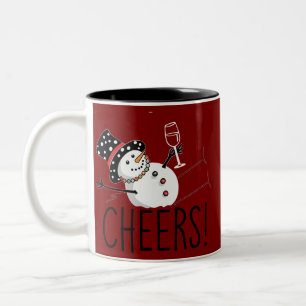 Snowman Cheers Wine Christmas Funny Xmas Winter  Two-Tone Coffee Mug