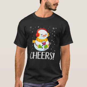 Snowman Cheers Xmas Wine Lover Funny Christmas Paj T-Shirt