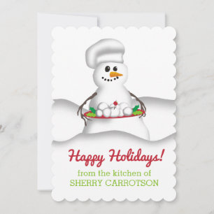 Snowman chef from the kitchen of culinary holiday card