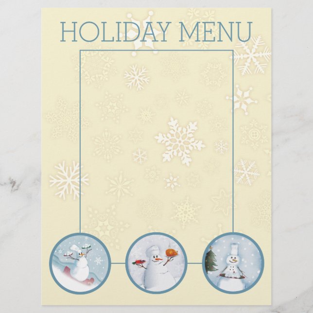 Snowman chefs Christmas holiday menu letterhead (Front)