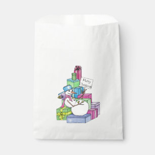 Snowman chilling on presents favour bag