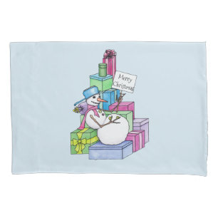 Snowman chilling on presents pillowcase