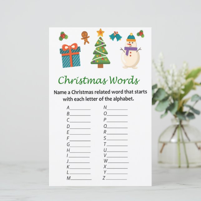 Snowman christmas alphabet words game (Standing Front)