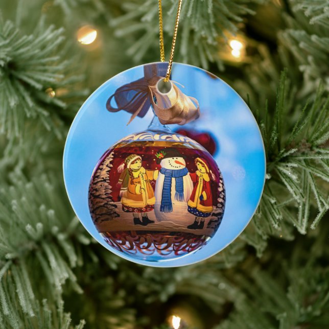 Snowman Christmas Ball Ceramic Ornament (Tree)