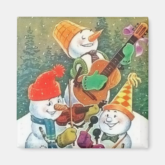 Snowman Christmas Band Vintage Magnet (Front)