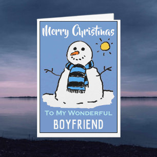 Snowman Christmas Card. Happy Christmas boyfriend Holiday Card