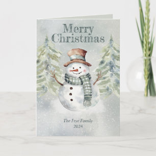 Snowman Christmas Card Holiday Watercolor Greeting
