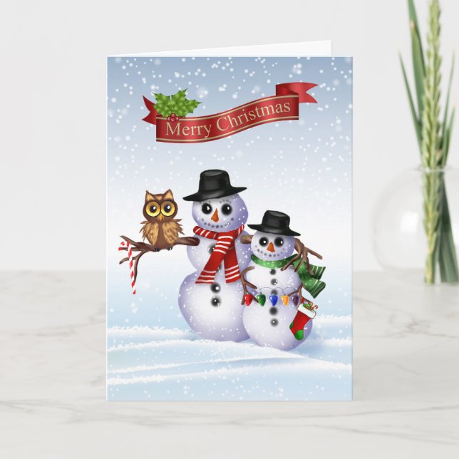 Snowman Christmas Card with Owl (Front)