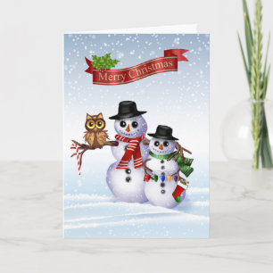 Snowman Christmas Card with Owl