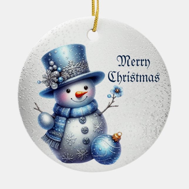 Snowman Christmas Elegant Winter Holidays Ceramic Ornament (Front)