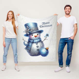 Snowman Christmas Elegant Winter Holidays Fleece Blanket